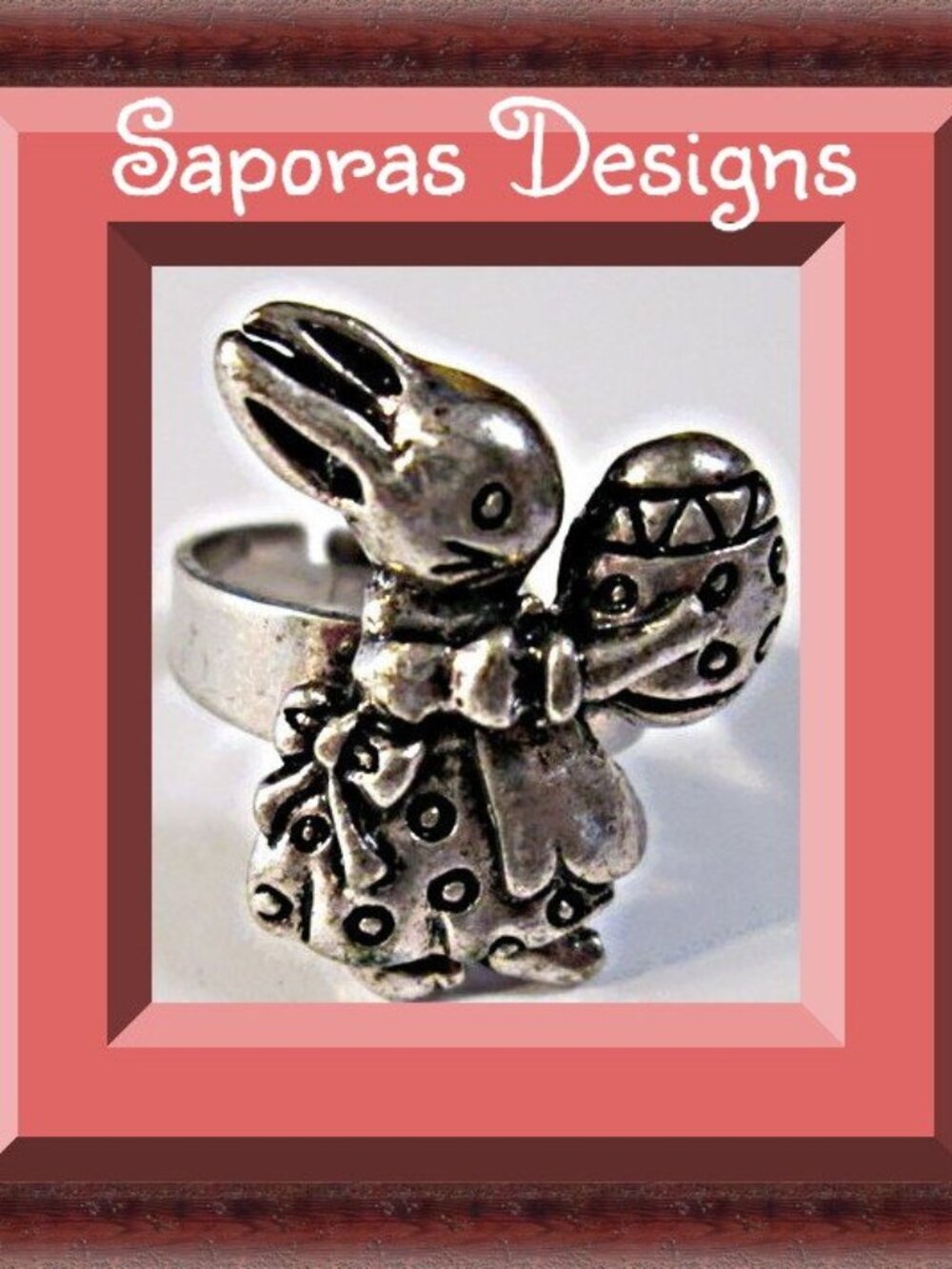Vintage Silver Tone Bunny Rabbit Easter Design Ring Size 6 & Adjustable To Fit